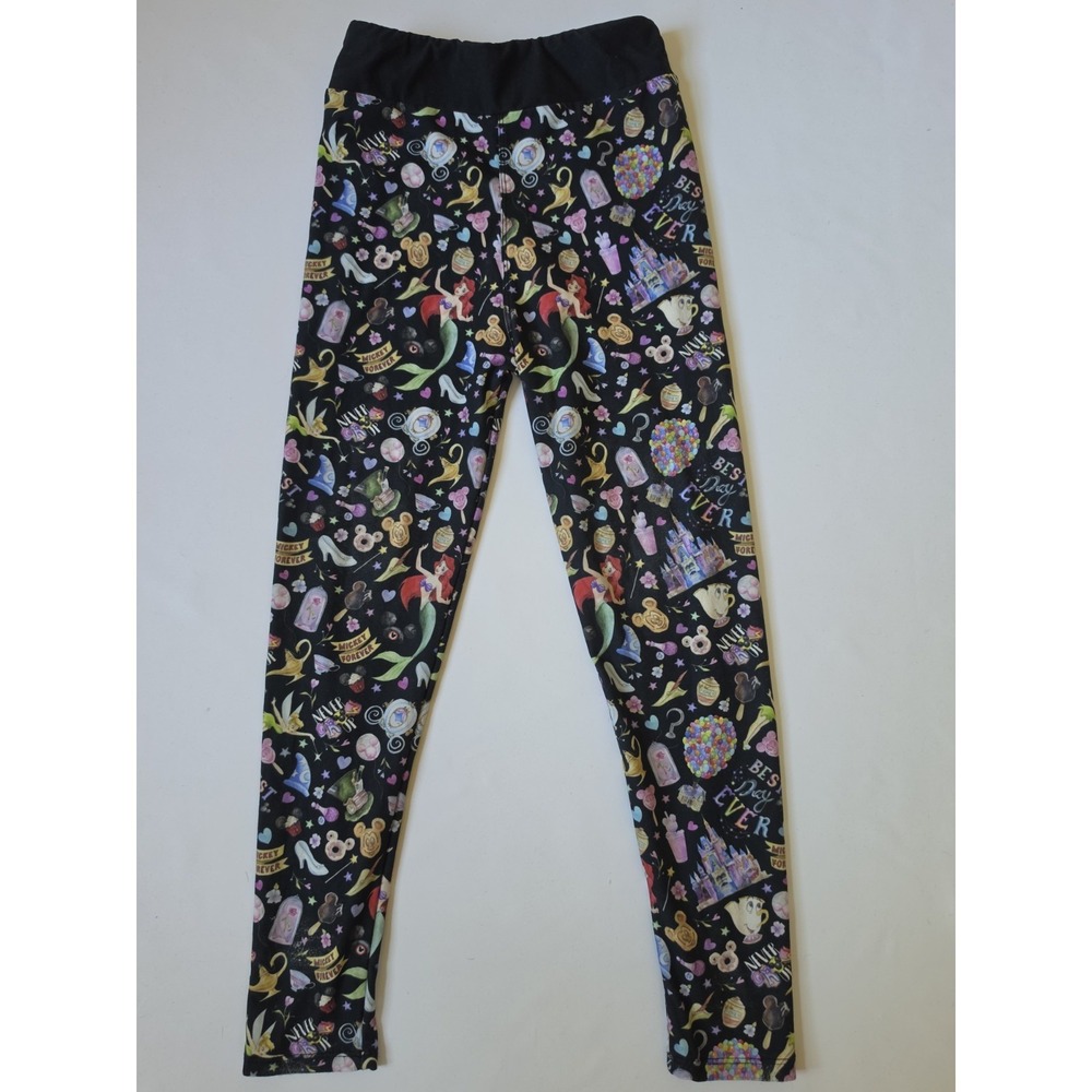 LuLaRoe Soft-Fabric Leggings in Black with "Disney" Print — Girls' Size‎ L/XL